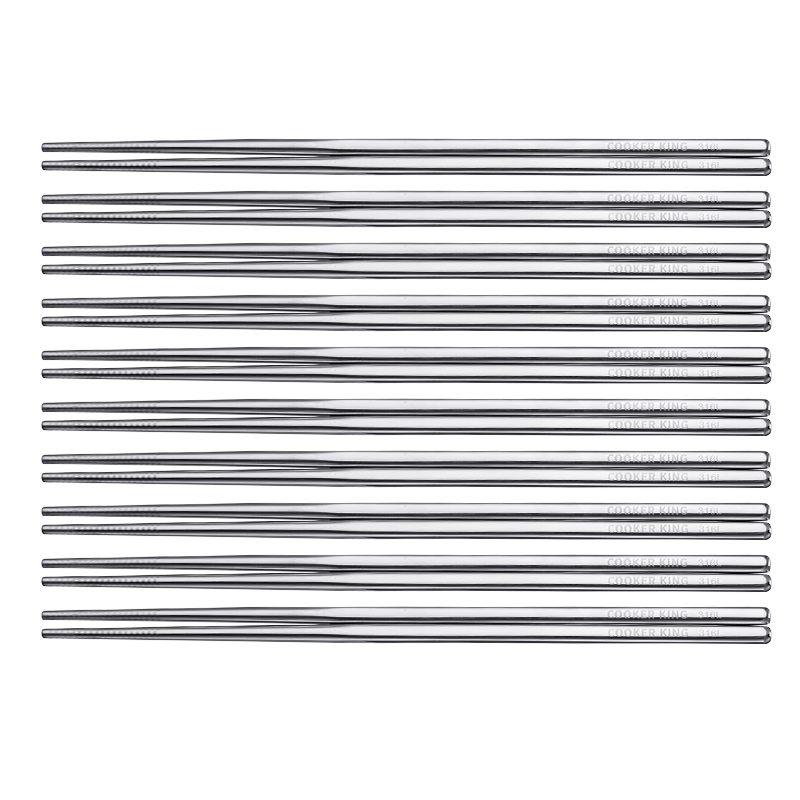 COOKER KING 316L Stainless Steel Chopsticks, Non-Slip, Mold-Resistant, Metal Chopsticks for Home Use, 10 Pairs, Dishwasher Safe