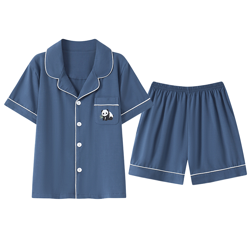 Hengyuanxiang Children's Pajamas, Boys' Pure Cotton Summer Thin Short-Sleeve Loungewear, Cardigan Sleepwear And Pajama Pants Set