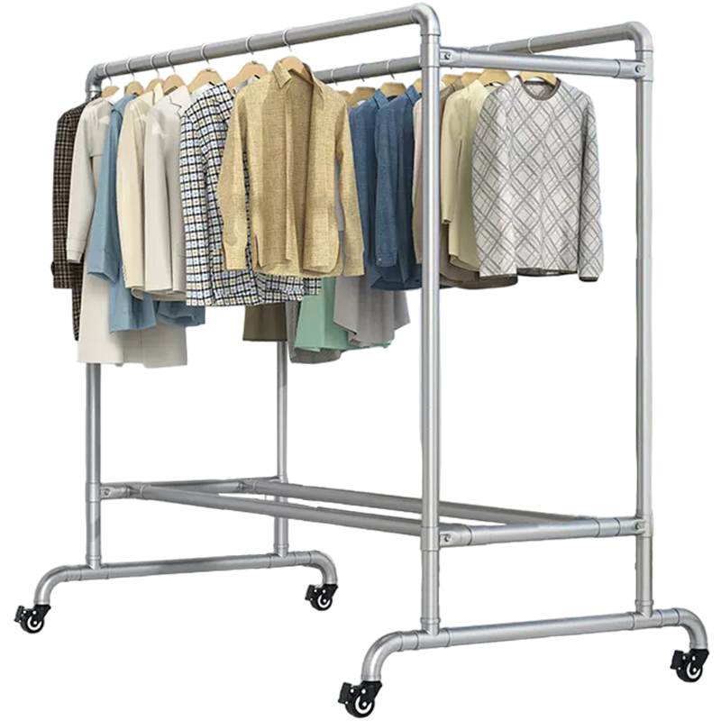 Baoyouni Thickened Steel Pipe Clothes Drying Rack, Floor-Standing Indoor Outdoor Double-Pole Clothes Drying Rod, Balcony Clothes Hanger, 25mm