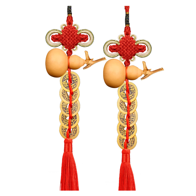 Binyue Natural Gourd Five Emperors Coins Pendant, Five Emperors Copper Coins Collectible Gourd Door Pair Door Pendant, Entrance Door Living Room, 2 Sets