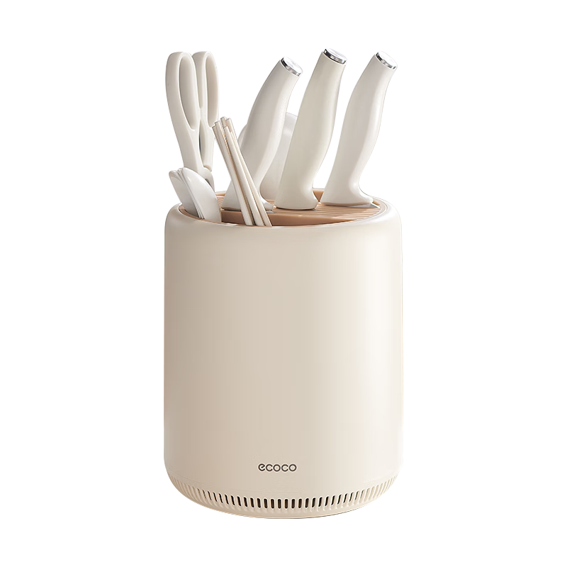 Ecoco Kitchen Rotating Knife Holder Storage Rack, Household Countertop Knife Rack, Multifunctional Chopstick Holder, E24019 Cream Color