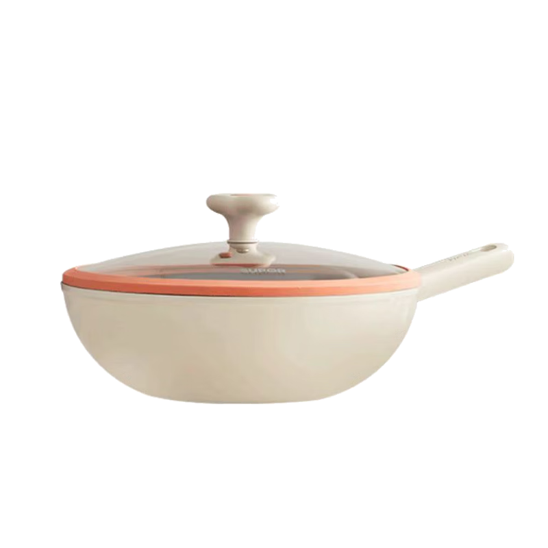 SUPOR Red Dot Sensing Wok, 26cm Multifunctional Lightweight Small Stir-Fry Pan, Ceramic Exterior And Interior Non-Stick Compatible with All Stove Types