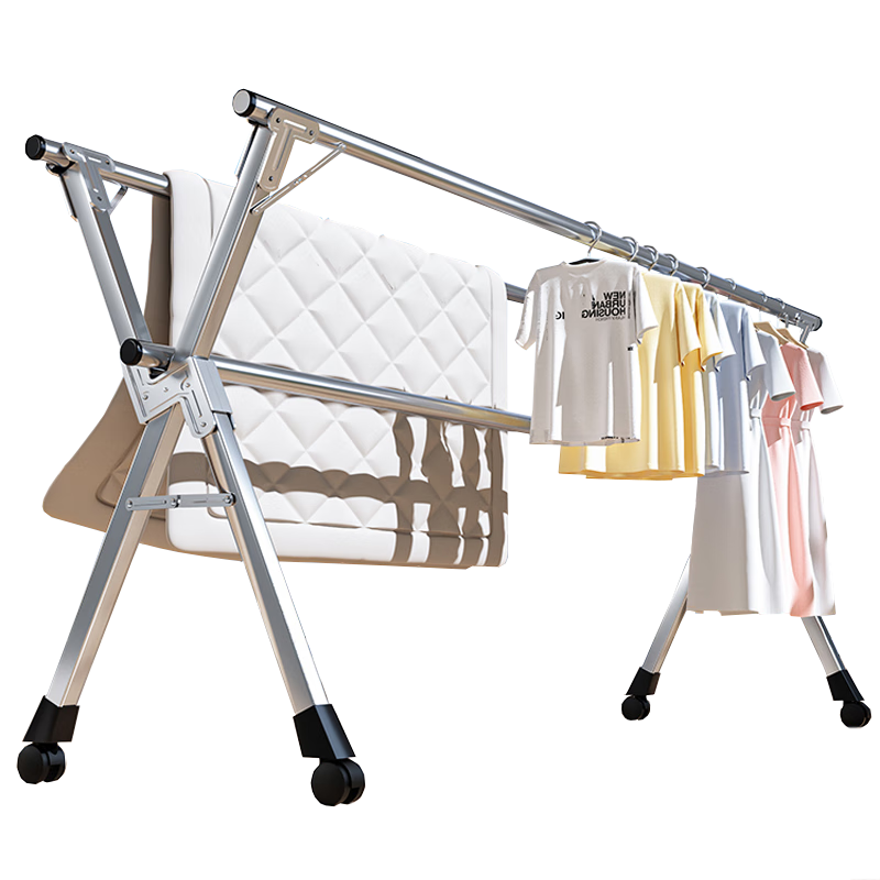 Annafu Clothes Drying Rack, No Installation Required, Foldable Floor-Standing Balcony Drying Rack, Extendable Quilt Hanger, YJ95 Three-Pole 2-Meter Model