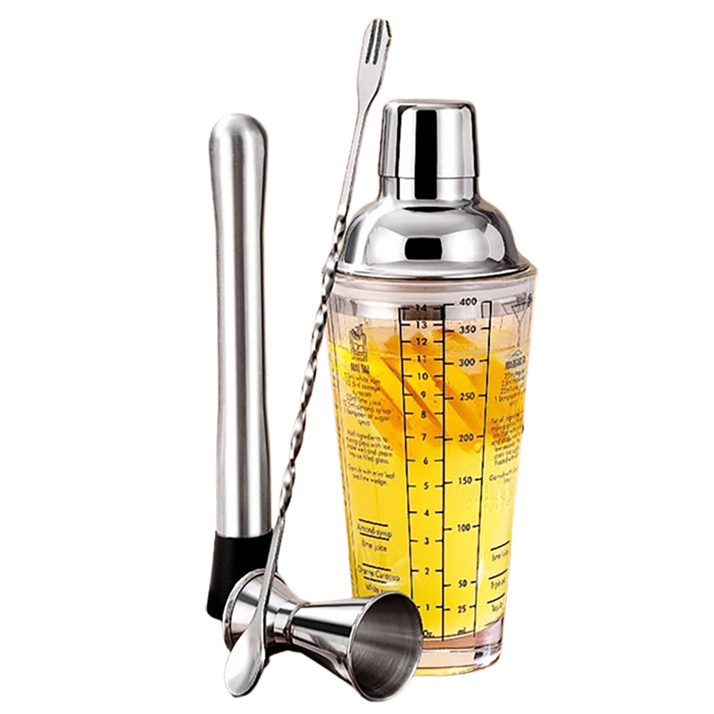 Maomiyoupin High Borosilicate Glass Shaker Set, Hand-Shaken Lemon Tea Tool, Cocktail Mixer, Milk Tea Ice Crusher, Juice Muddler