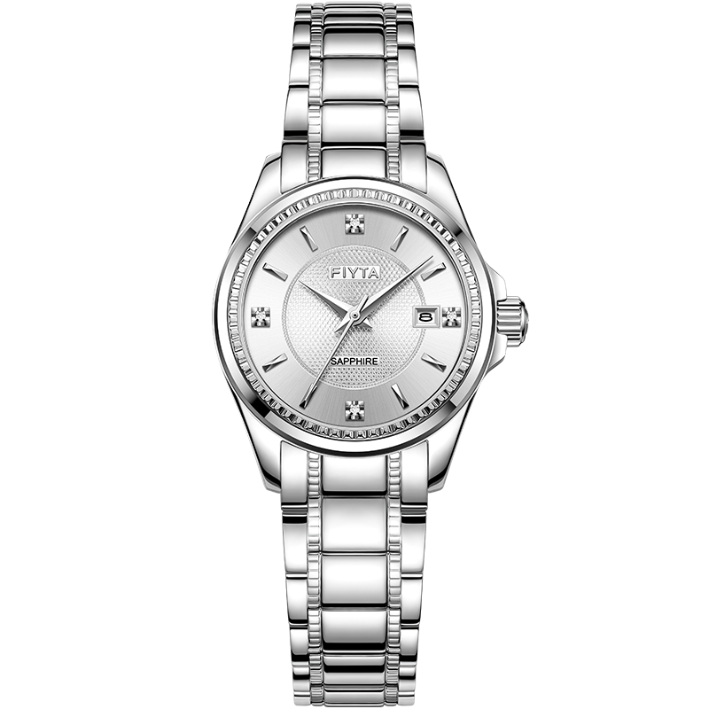 FIYTA Classic "White Moonlight" Mechanical Movement Steel Strap Business Elegant Women's Watch, Holiday Birthday Gift
