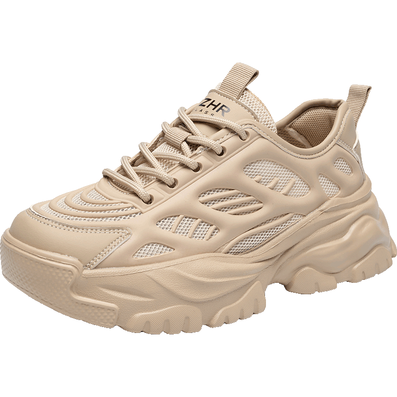 ZHR Dad Shoes for Women, Summer Lightweight Sports Casual Shoes, Breathable Mesh Women's Shoes, QK05E, Beige, Size 37