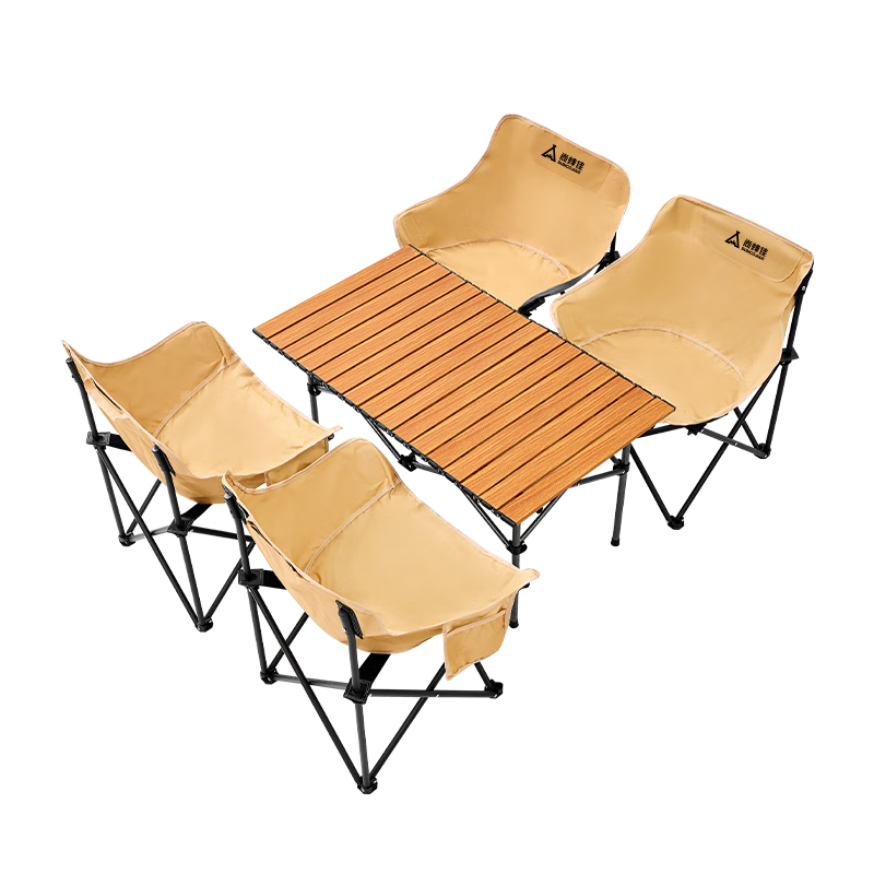 Suncojia Outdoor Folding Egg Roll Table And Moon Chair Set, Portable Picnic Table And Chairs Five-Piece Set