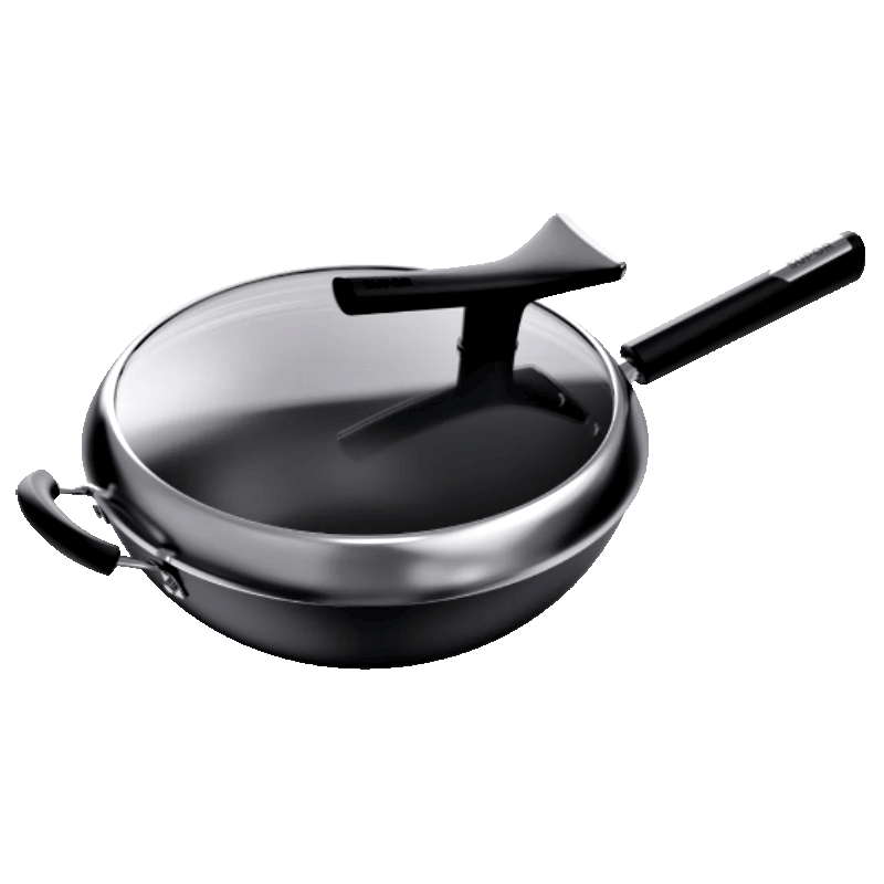 SUPOR Cast Iron Wok 34cm Non-Coated Flat Bottom Stir-Fry Pan, Scratch-Resistant, Wear-Resistant, Compatible with Induction Cookers And Open Flames