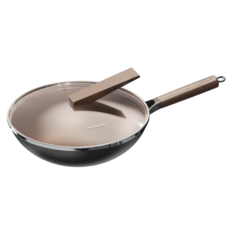 Joyoung Wok Iron Pan Healthy Non-Coated Stir-Fry Pure Iron Pan Rust-Resistant No Seasoning Required 32cm for Open Flame Use Only