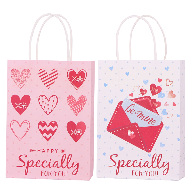TaTanice Gift Bags, 4 Birthday Present Wrapping Bags, Foldable Kraft Paper Heart-Shaped Paper Bags for Couples
