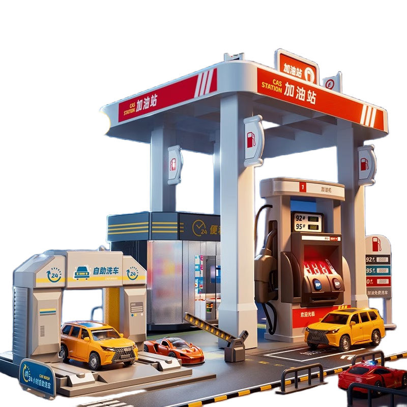 Mabaozibao Gas Station Toy for Boys, Realistic Children's Toy for Ages 3-6, Large Car Wash Machine, Birthday Gift Set Model