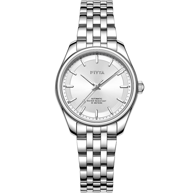 FIYTA Classic Series Automatic Mechanical Movement White Dial Steel Strap Women's Watch, Holiday Birthday Gift for Wife