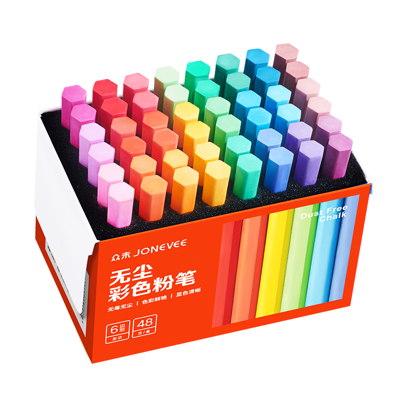 JONEVEE Colored Chalk for Bulletin Board, 24 Colors, 48 Pieces/box, Vibrant Colors, Non-Dusting And Non-Toxic, for Children's Drawing, Teaching, And Teachers' Use, Not Water-Soluble ZWCK-6482