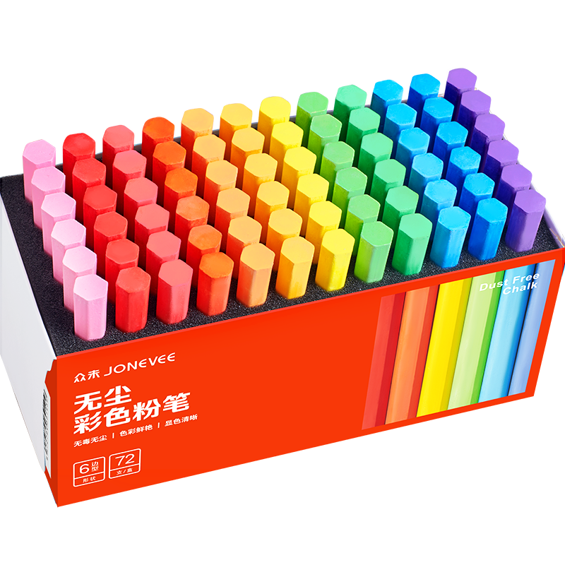 JONEVEE Colored Chalk for Bulletin Boards, 12 Colors, 72 Pieces/box, Vibrant Colors, Non-Dusting, Non-Toxic, Children's Drawing Teaching, Teacher-Specific, Non-Water Soluble ZWCK-6721