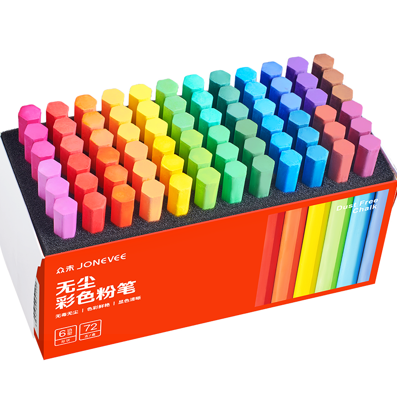 JONEVEE Colored Chalk for Bulletin Boards, 24 Colors, 72 Pieces/box, Vibrant Colors, Non-Dusting And Non-Toxic, for Children's Drawing, Teaching, And Teachers' Use, Not Water-Soluble ZWCK-6722