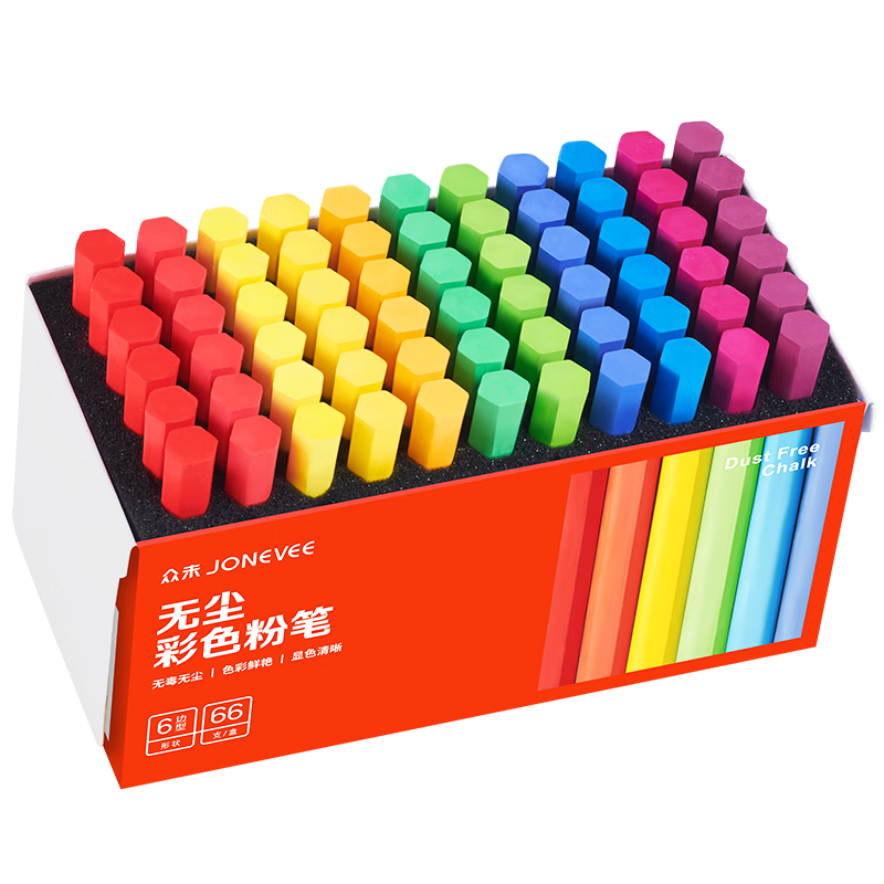 JONEVEE Colored Chalk for Bulletin Board, 11 Colors, 66 Pieces Per Box, Vibrant Colors, Non-Dust And Non-Toxic, for Children's Drawing, Teaching, And Teachers' Use, Not Water-Soluble ZWCK-6661