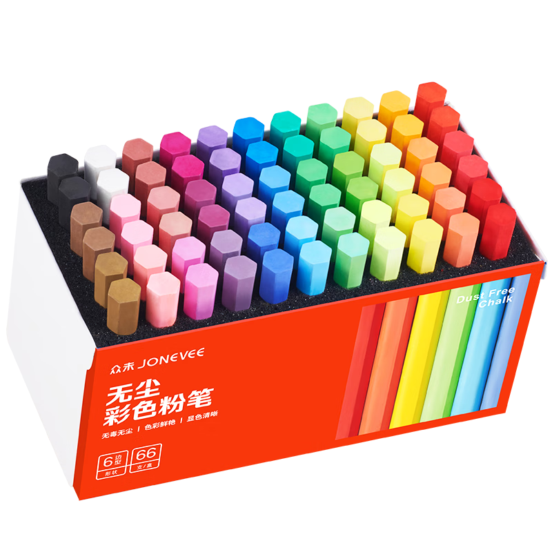 JONEVEE Blackboard Colored Chalk, 32 Colors, 66 Pieces/box, Vibrant Colors, Non-Dusting And Non-Toxic, for Children's Drawing, Teaching, Teachers' Use, Not Water-Soluble, ZWCK-6663