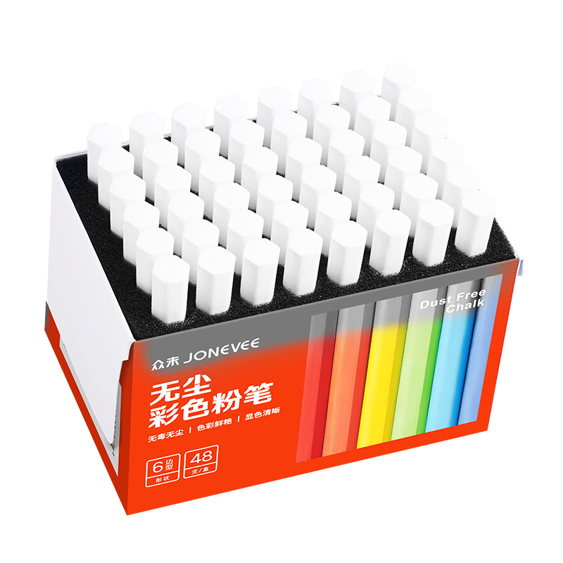 JONEVEE White 48-Sheet Bulletin Board Chalk Set, Hexagonal Colored Dustless Chalk, Non-Toxic Blackboard Chalk for Drawing, Teaching, Children's Doodling ZWCK-648W