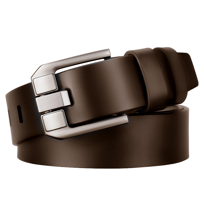 ROMON Men's Pin Buckle Genuine Leather Belt, Cowhide Pure Middle-Aged And Young Fashion Casual Retro Denim Brand Trouser Belt