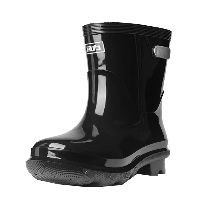 Warrior Men's Short Rain Boots Adult Rubber Shoes Overshoes Waterproof Shoes Kitchen Shoes HLS28 Black 35