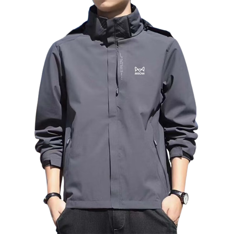 MiiOW Men's Windbreaker Jacket for Spring And Autumn, Casual Trendy Mountaineering Outdoor Sports Clothing, Dark Gray, 2XL