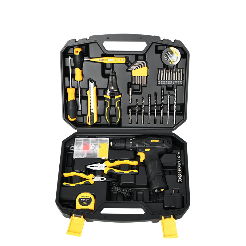 Deli Lithium Battery Impact Drill, Household Electric Drill, Power Tool Box Set, Repair Kit, Multi-Functional Set