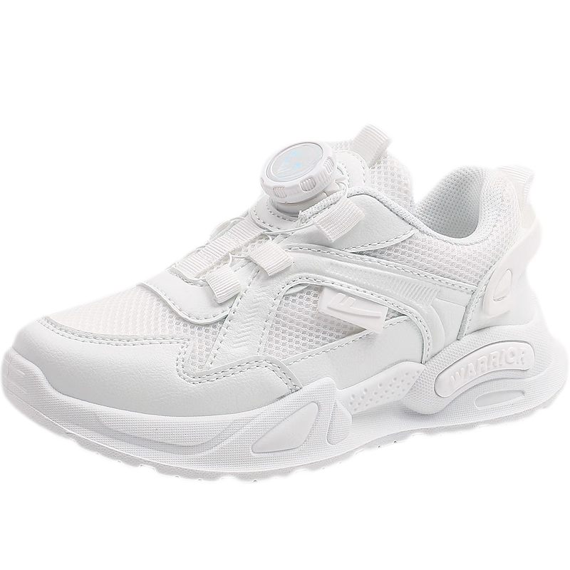 Warrior Children's Shoes, Boys' Sneakers, White Shoes for Girls, Casual Shoes with Rotary Buckle, WZ(CL)-0672, White, Size 29