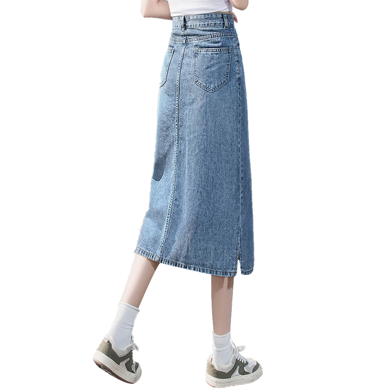Siboshe High-Waisted Midi Skirt, Spring And Autumn 2026 New Style, Washed Denim Split Skirt, Multiple Fabrics Randomly Shipped