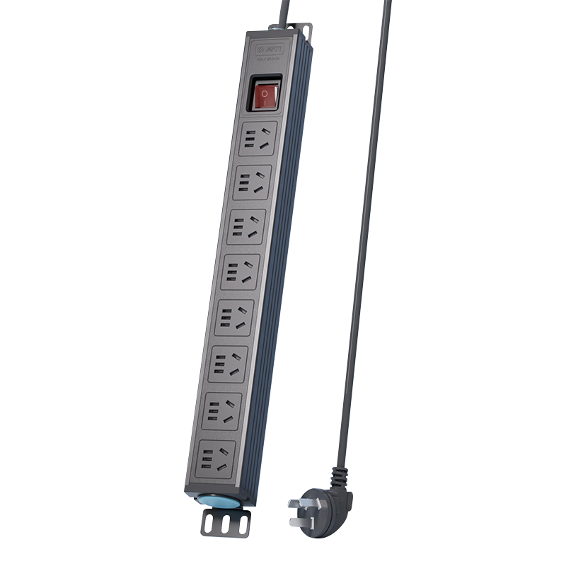 Kyfen Aluminum Alloy PDU Desktop Gaming Cabinet Power Strip/Extension Cord/Surge Protector/Power Bar/Outlet Strip/Power Strip 10A 8 Outlets with Master Switch, Total Length 1.8 Meters, 1 Flat Panel, Dual Breaker Switches