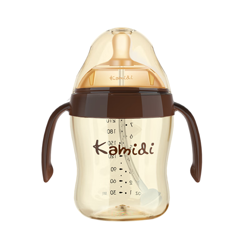 Kamidi PPSU Baby Bottle, Newborn Infant Large Size, Breast-Like Weaning Straw Bottle, 210ml - 3 Holes