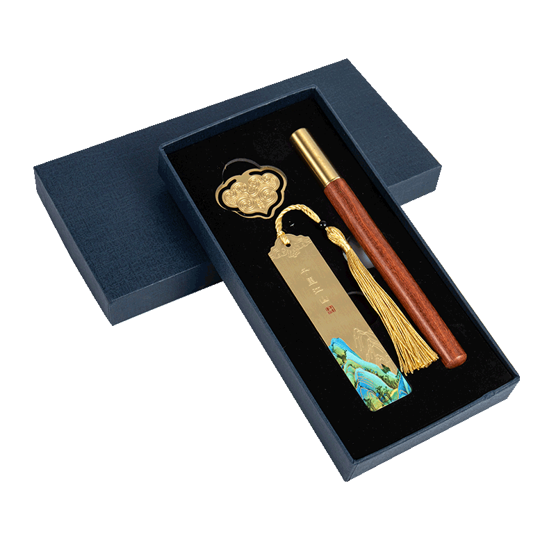 TIANSE Qianli Jiangshan Brass Bookmark Gift Box, Chinese Style Forbidden City Cultural And Creative Souvenir Gift for Teachers' Birthday, Annual Meeting Memento TS-5938 Rosewood Pe