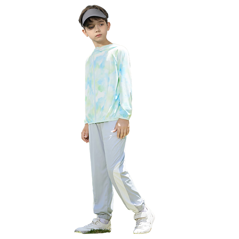 Moremerry Children's Sun Protection Clothing, Cool And Breathable, UV-Resistant, for Boys And Girls, Summer Ice Silk Tie-Dye Sun Protection Garment, Mint Green, Size L