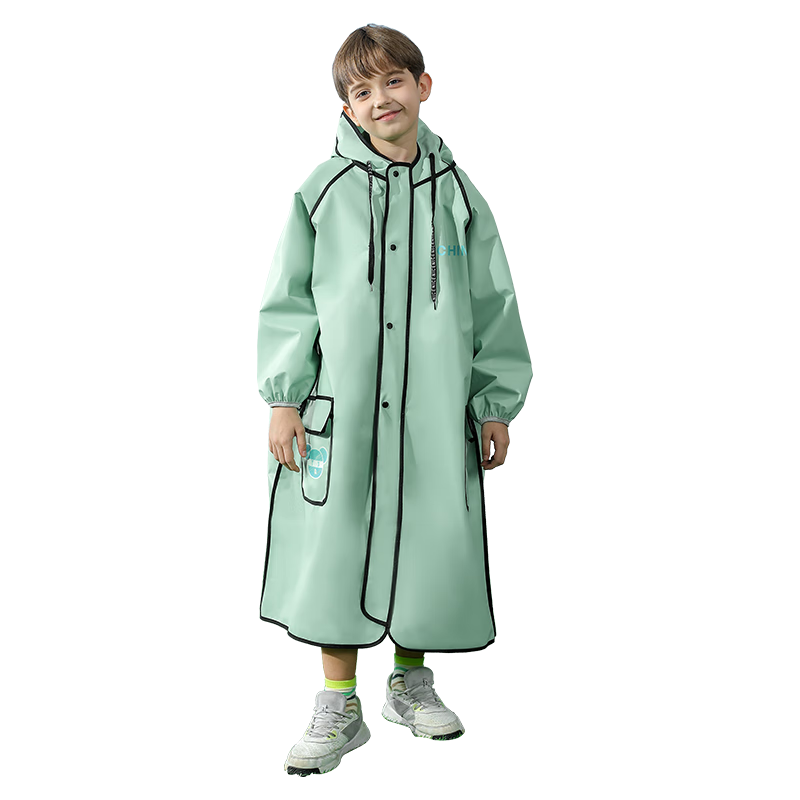 Moremerry Children's Raincoat for Boys And Girls with Backpack Space, Full-Body Waterproof for Older Kids And Students, School Rain Poncho, Mint Rabbit, XL