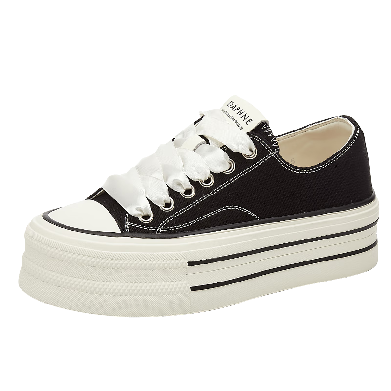DAPHNE Thick-Soled Heightening White Sneakers for Women, Comfortable Lightweight Versatile Casual Shoes Canvas Shoes Women's Shoes Black Size 39