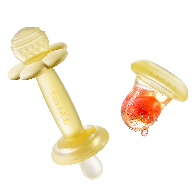 Beedoll Flower-Shaped Teether for 0-1 Year Old Babies, Oral Stage Teething Toy, Olive Yellow