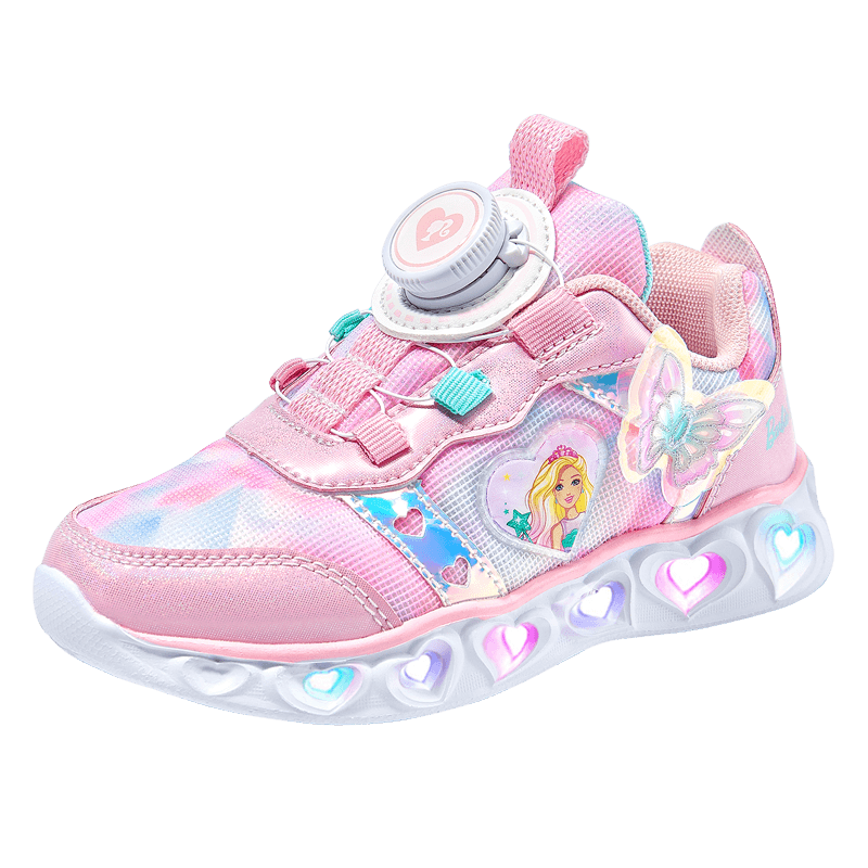 Barbie Girls' Shoes with Rotary Buckle, Spring And Autumn Chunky Sneakers, Glow-In Sports Shoes for Girls DA6558 Pink Size 29