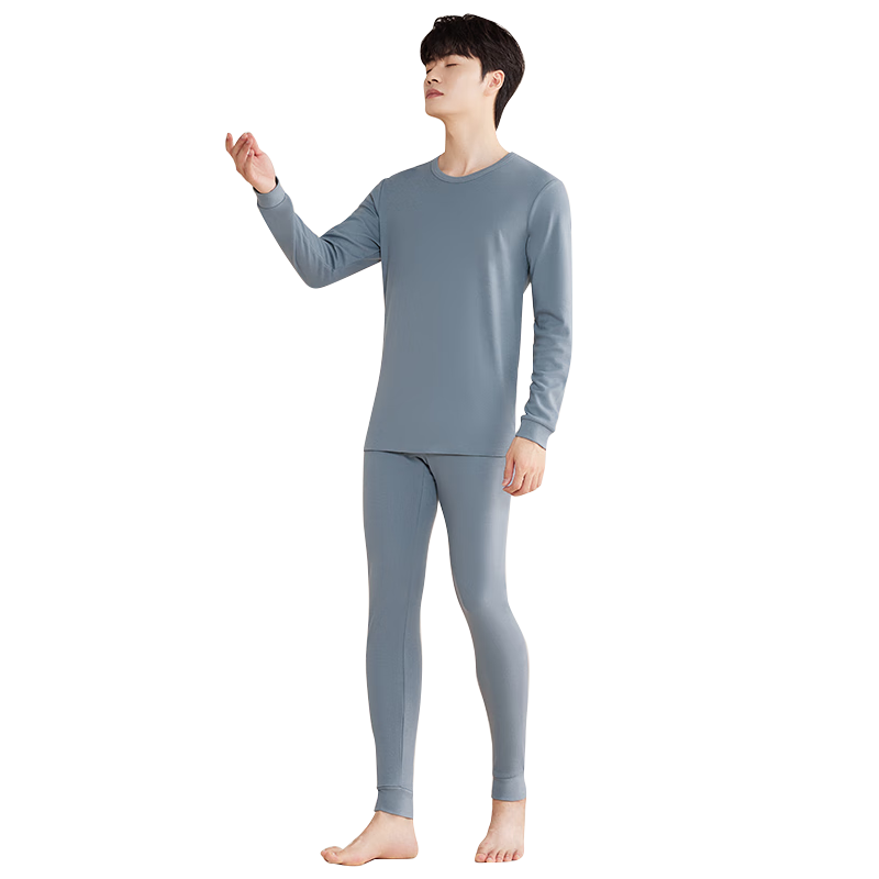 Hodo Men's Pure Cotton Autumn Underwear Set, 40S Tight Spinning AAA-Grade Antibacterial Underwear, Misty Blue, 180/105