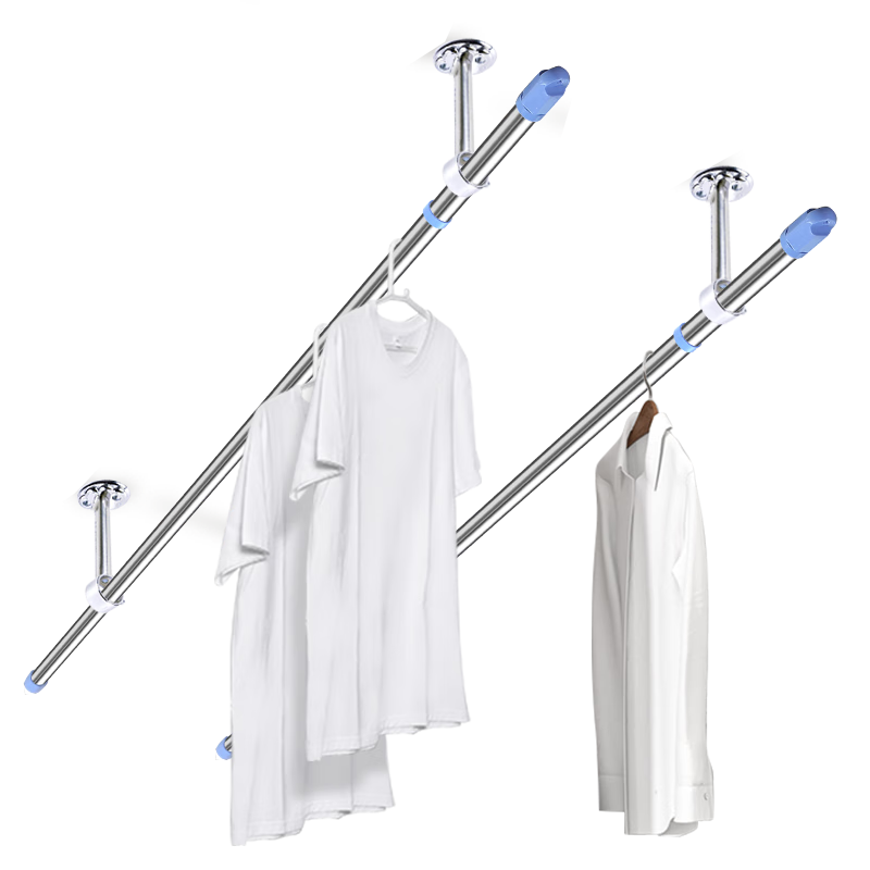 Baoyouni Ceiling-Mounted Fixed Clothes Drying Rack, Balcony Clothesline, Extendable Hanging Rod, Ceiling-Mounted Windproof Drying Rod, Double Rod with Installation Included