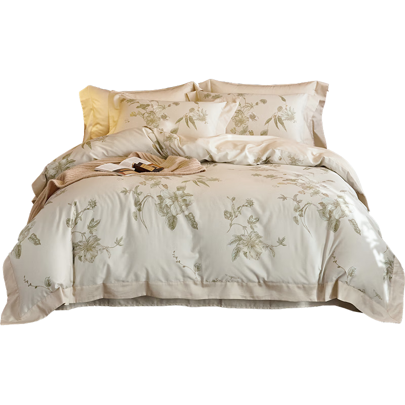 Dohia Home Textiles, Pure Cotton Bedding Set of Four Pieces, 60s Pure Cotton Sateen French-Style Bed Sheet And Duvet Cover Set, 203*229cm Patchwork Style