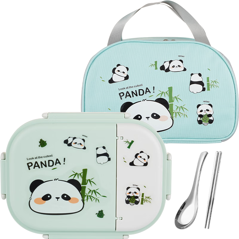 Guangyi 316 Stainless Steel Lunch Box for Elementary School Students, Office Workers, Children's Meal Box with 3 Compartments And Utensils + Bag GY7416