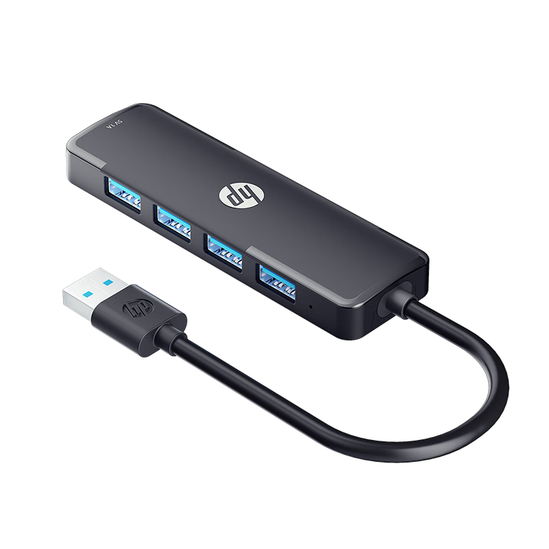 HP USB Hub, Laptop Expansion Port, Type-C Power Supply, Compatible with Keyboard Mouse Hard Drive USB Flash Drive Card Reader, USB Extension Cable 0.15 Meters, Black