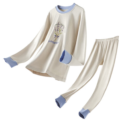 LangSha Children's Thermal Underwear Set, Girls' Class A Round Neck, 100% Pure Cotton Autumn Top And Pants, Student Base Layer Cotton Sweater