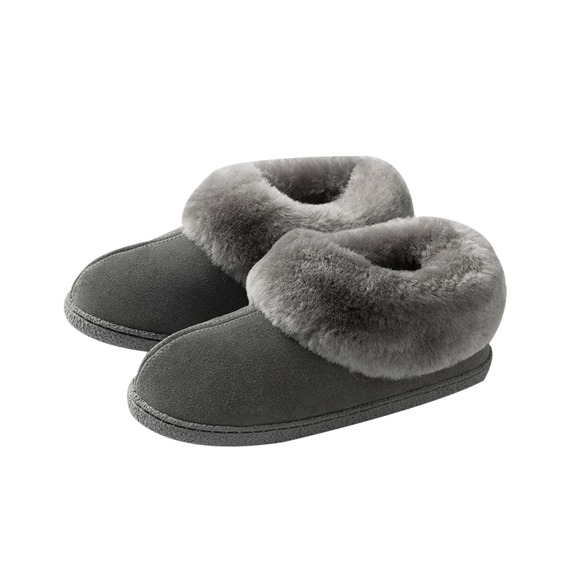 NEIBO [Ultra Warm] Wool Slippers for Men And Women, Couples Winter Home Wear, Leather-Integrated Latex Non-Slip Heel Sandals, Gray, Size 43