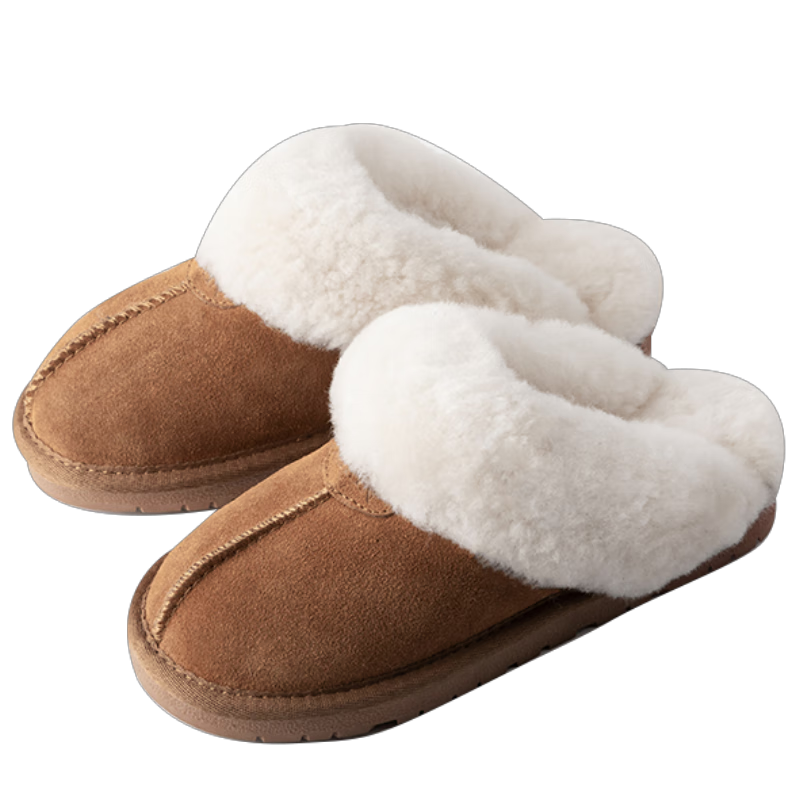 NEIBO [Winter Essential] Sheepskin And Wool Integrated Slippers for Men And Women, Latex Home Anti-Odor Warm Slippers, Chestnut Color, Size 45