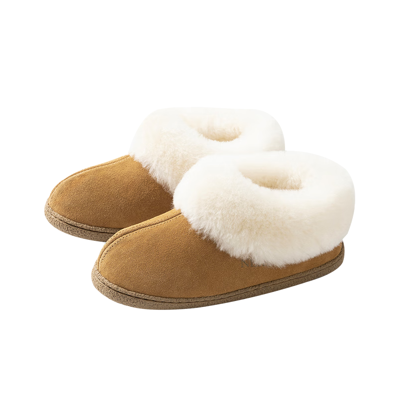 NEIBO [Ultra Warm] Wool Slippers for Men And Women, Couples Winter Home Wear, Integrated Latex Non-Slip Heel Cover, Chestnut Color, Size 43