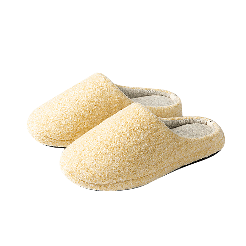 NEIBO Latex Cotton Slippers, Men's Indoor Home Shoes, Winter Large Size Women's Non-Slip Odor-Resistant Rubber Soft Sole, Wool Yellow, Size 40