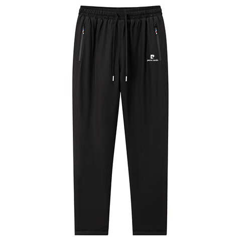 Pierre Cardin Men's Casual Straight-Leg Cotton Pants Autumn Winter Fleece Lined Thickened Warm Black Jogger 4XL