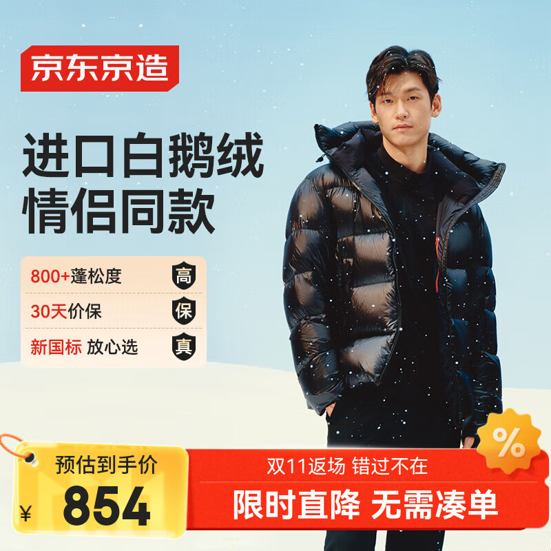 JD Original [Black Gold Imported White Goose down] Short Goose down Jacket for Men And Women, Winter Outerwear, Obsidian Black, 3XL