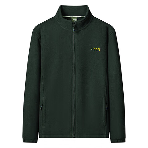 JEEP Men's Fleece Sweatshirt, Autumn And Winter Thick Warm Cardigan Jacket, Loose-Fitting Men's Clothing, Army Green, 4XL