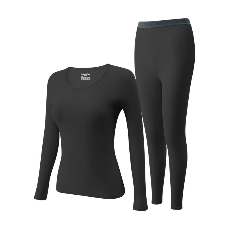 Duoduomian Women's Thermal Underwear Set, 7A Grade Antibacterial Camellia Autumn Top And Pants, Lanye Black, XL Size